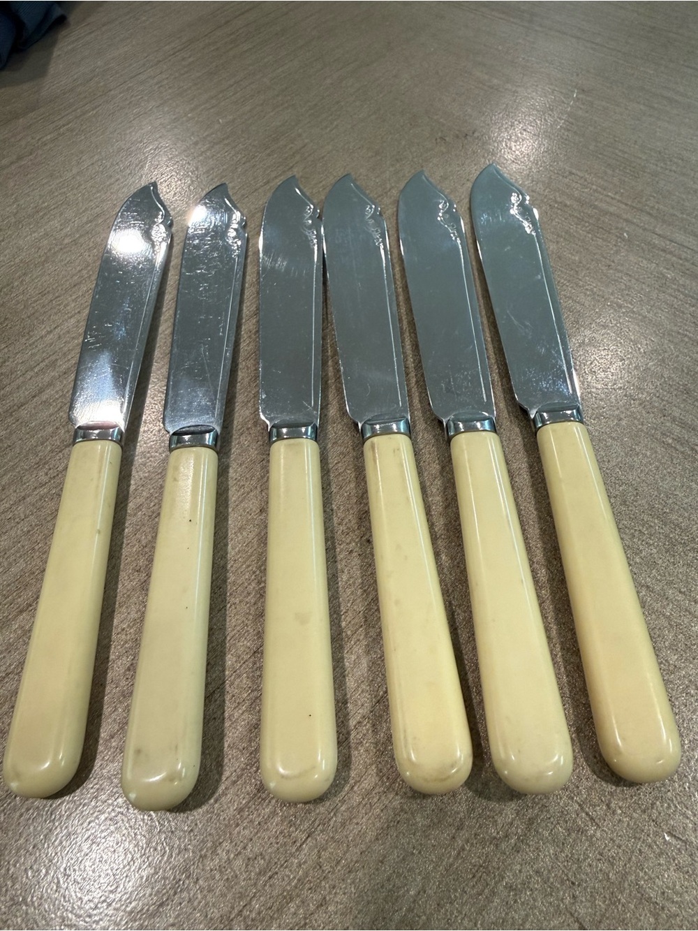 Fish knives Chrome Plated Ivorine Handles Lot of 6 knives 7 1/2 inches